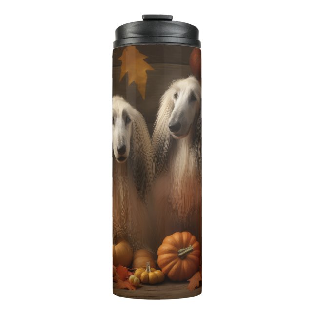 afghan hound Puppy Autumn Delight Pumpkin Thermal Tumbler (Front)