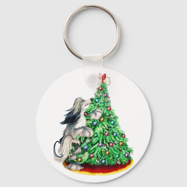 Afghan Hound Reach Goals Domino Blue Cream Key Ring (Front)