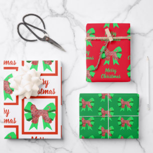 Afghan Hound Red Dog & Green Bow Christmas Wrapping Paper Sheet