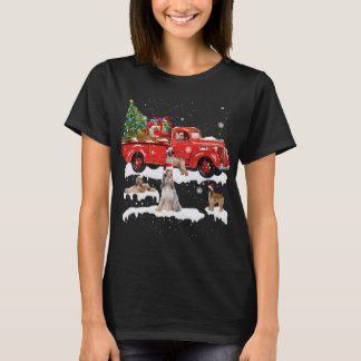 Afghan Hound Riding Red Truck Merry Christmas X-ma T-Shirt