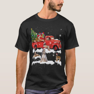 Afghan Hound Riding Red Truck Merry Christmas X-ma T-Shirt