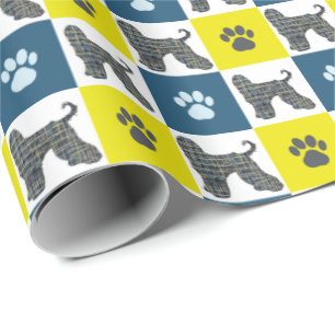 Afghan Hound Silhouette Dog & Paw Y&B Grid Wrapping Paper
