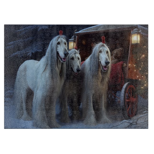 Afghan Hound Snowy Sleigh Ride Christmas Decor Cutting Board (Front)