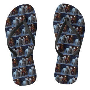 Afghan Hound Snowy Sleigh Ride Christmas Decor Flip Flops