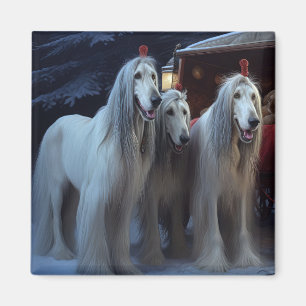 Afghan Hound Snowy Sleigh Ride Christmas Decor Magnet