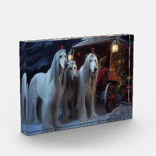 Afghan Hound Snowy Sleigh Ride Christmas Decor Photo Block
