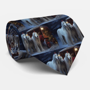 Afghan Hound Snowy Sleigh Ride Christmas Decor Tie