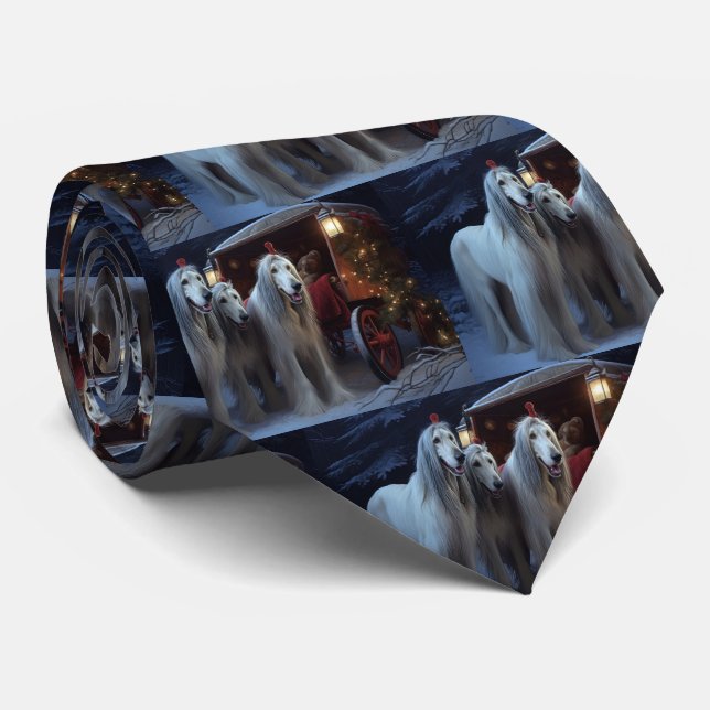 Afghan Hound Snowy Sleigh Ride Christmas Decor Tie (Rolled)
