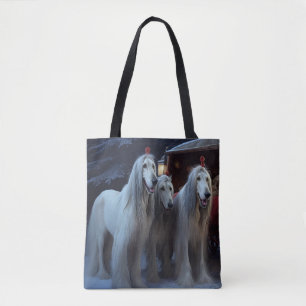 Afghan Hound Snowy Sleigh Ride Christmas Decor Tote Bag