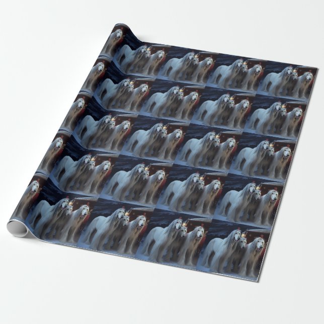 Afghan Hound Snowy Sleigh Ride Christmas Decor Wrapping Paper (Unrolled)