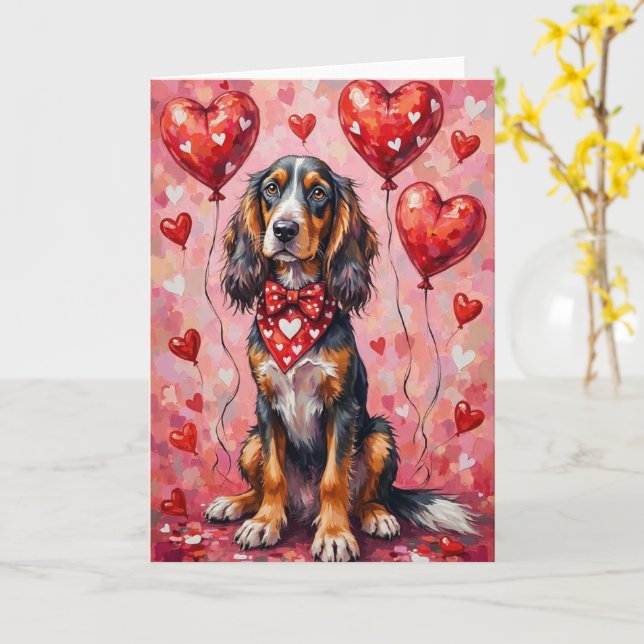 Afghan Hound Valentine’s Day Dog with Hearts Red Card (Yellow Flower)