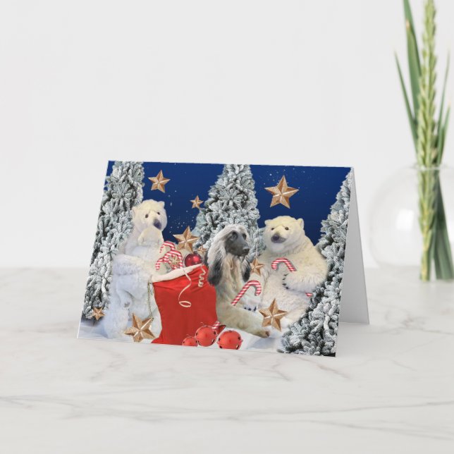 Afghan Hound Visits Santa's House Cards (Front)