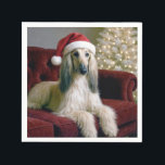 Afghan Hound Wearing a Santa Claus Hat Napkin<br><div class="desc">A beautiful Afghan hound dog with long,  silky fur lounges on a red velvet couch,  wearing a festive Santa hat</div>