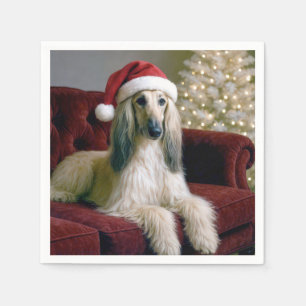 Afghan Hound Wearing a Santa Claus Hat Napkin