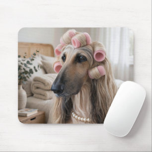 Afghan Hound Wearing Pink Sponge Curlers Mouse Mat