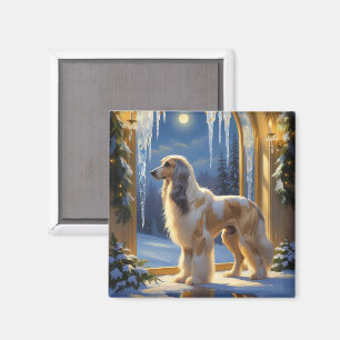 Afghan Hound With Christmas Lights Holiday Magnet