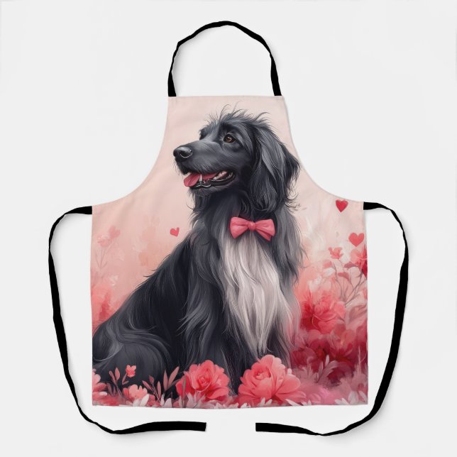 Afghan Hound with Roses - Valentine's Day  Apron (Front)