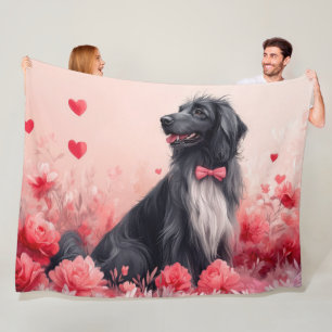 Afghan Hound with Roses - Valentine's Day  Fleece Blanket