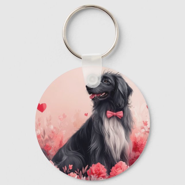 Afghan Hound with Roses - Valentine's Day  Key Ring (Front)