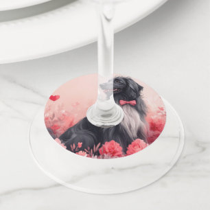 Afghan Hound with Roses - Valentine's Day  Wine Glass Tag