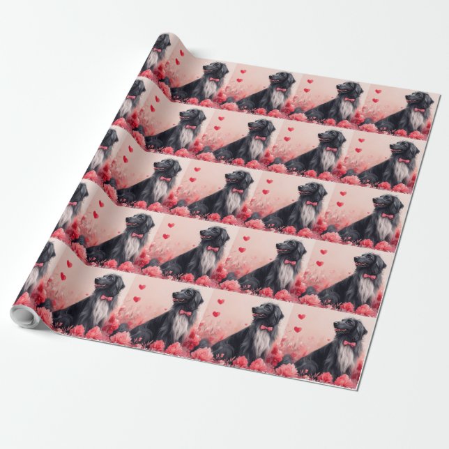 Afghan Hound with Roses - Valentine's Day  Wrapping Paper (Unrolled)