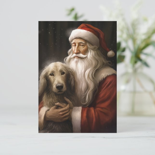 Afghan Hound with Santa Claus Festive Christmas Card (Standing Front)