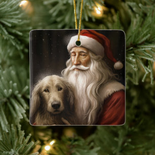 Afghan Hound with Santa Claus Festive Christmas Ceramic Ornament