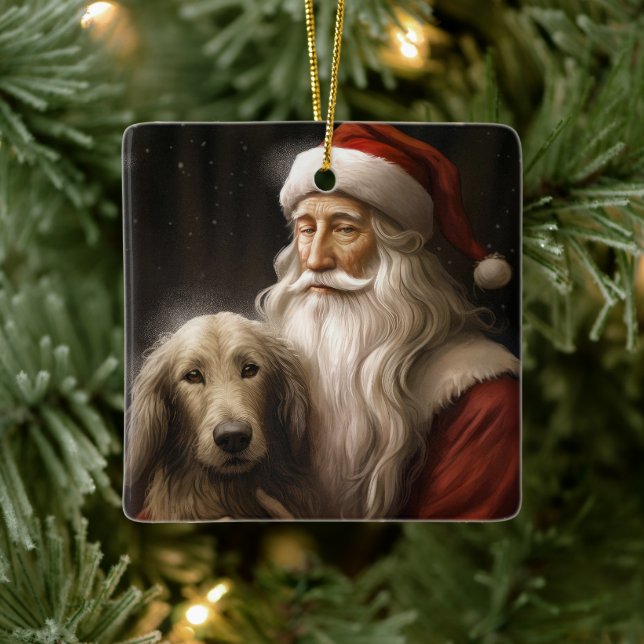 Afghan Hound with Santa Claus Festive Christmas Ceramic Ornament (Tree)