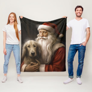 Afghan Hound with Santa Claus Festive Christmas Fleece Blanket