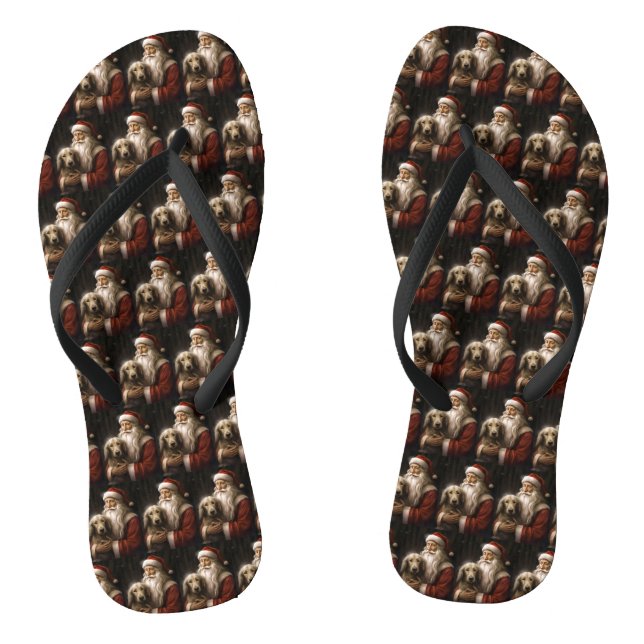 Afghan Hound with Santa Claus Festive Christmas Flip Flops (Footbed)