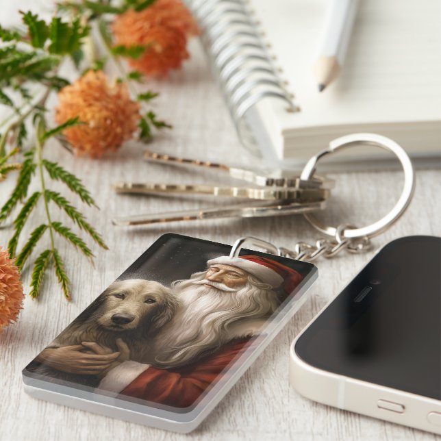 Afghan Hound with Santa Claus Festive Christmas Key Ring (Front Right)