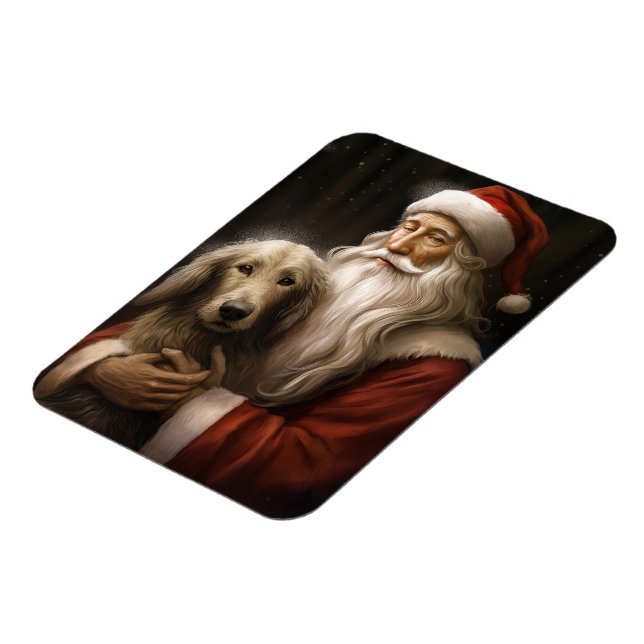 Afghan Hound with Santa Claus Festive Christmas Magnet (Left Side)