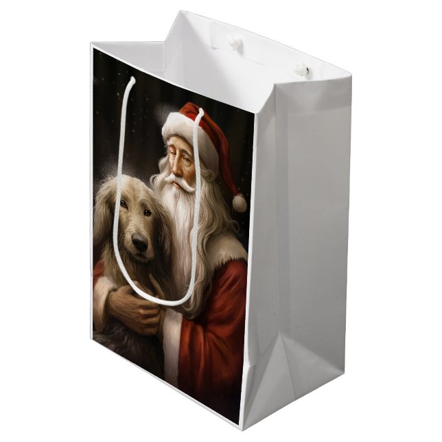 Afghan Hound with Santa Claus Festive Christmas Medium Gift Bag (Front Angled)