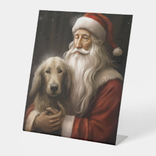 Afghan Hound with Santa Claus Festive Christmas Pedestal Sign