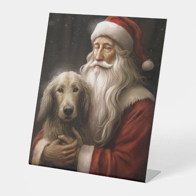 Afghan Hound with Santa Claus Festive Christmas Pedestal Sign (Front)