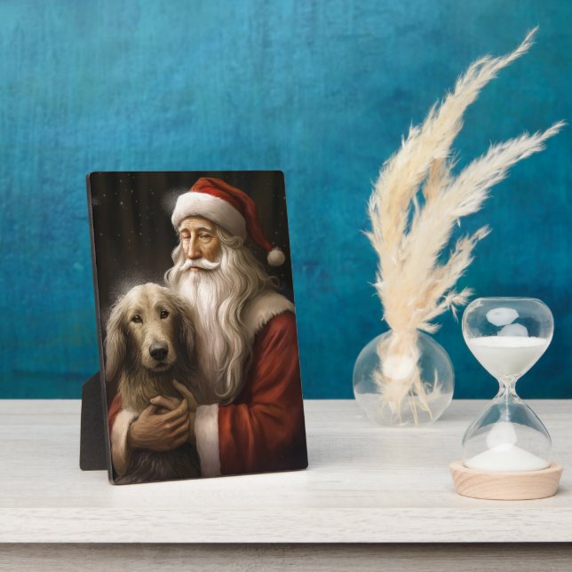 Afghan Hound with Santa Claus Festive Christmas Plaque (Side)