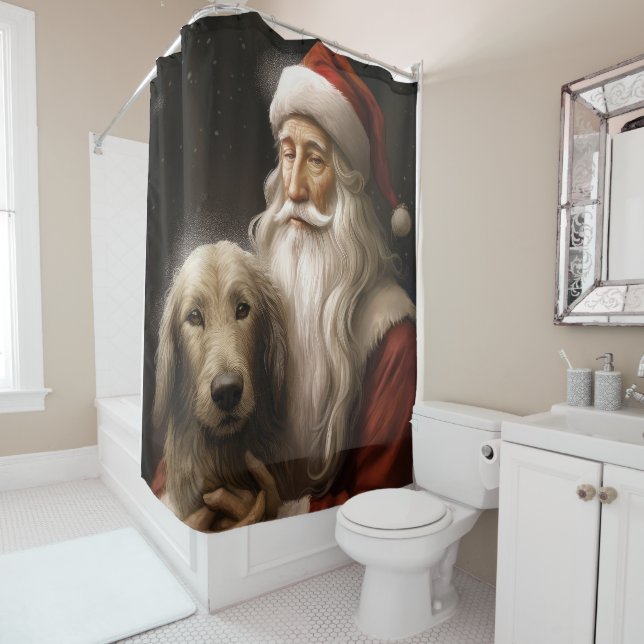 Afghan Hound with Santa Claus Festive Christmas Shower Curtain (In Situ)