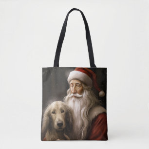 Afghan Hound with Santa Claus Festive Christmas Tote Bag