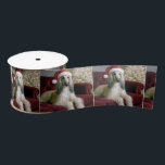 Afghan Hound With Santa Claus Hat Satin Ribbon<br><div class="desc">A beautiful Afghan hound dog with long,  silky fur lounges on a red velvet couch,  wearing a festive Santa hat</div>