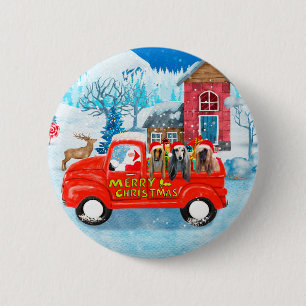 Afghan Hounds Dog in Christmas Delivery Truck Snow 6 Cm Round Badge