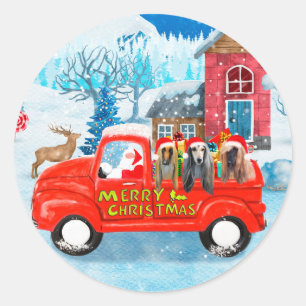 Afghan Hounds Dog in Christmas Delivery Truck Snow Classic Round Sticker