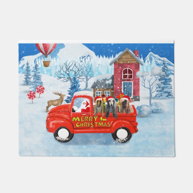 Afghan Hounds Dog in Christmas Delivery Truck Snow Doormat (Front)