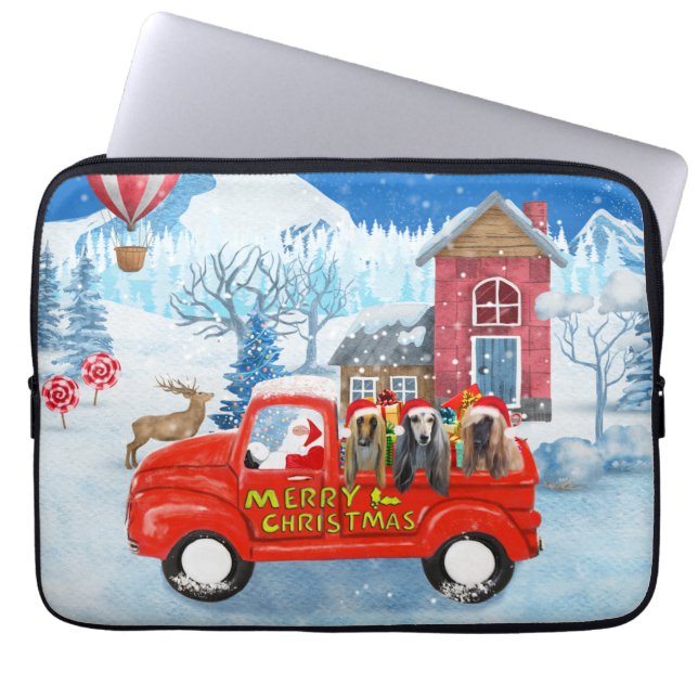 Afghan Hounds Dog in Christmas Delivery Truck Snow Laptop Sleeve (Front)