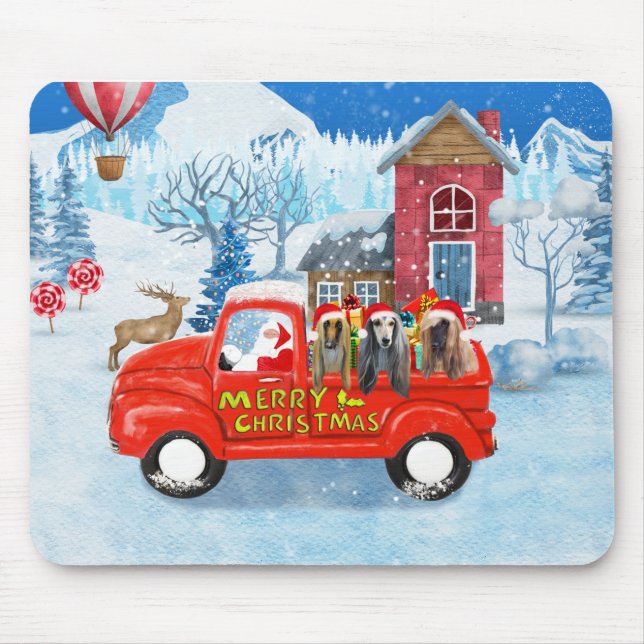 Afghan Hounds Dog in Christmas Delivery Truck Snow Mouse Mat (Front)