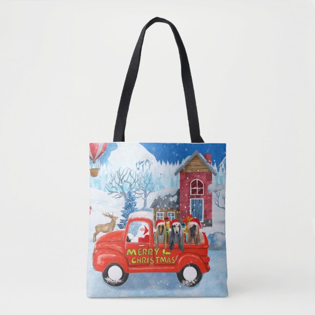 Afghan Hounds Dog in Christmas Delivery Truck Snow Tote Bag (Front)