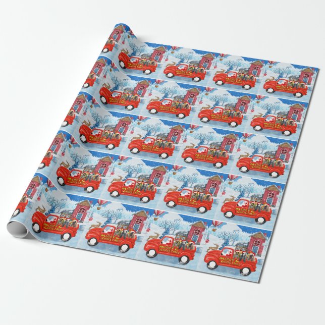 Afghan Hounds Dog in Christmas Delivery Truck Snow Wrapping Paper (Unrolled)