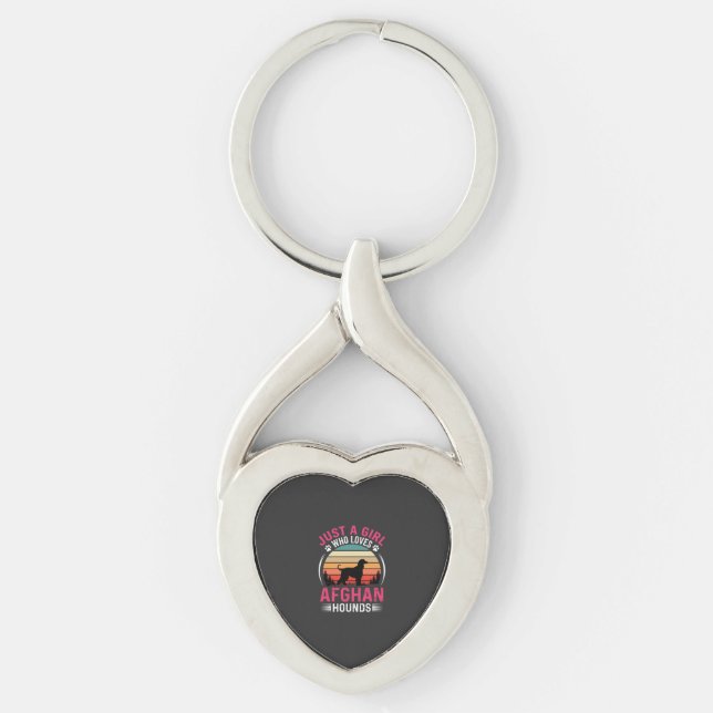 Afghan Hounds Retro Sunset Dog Lover Key Ring (Front)