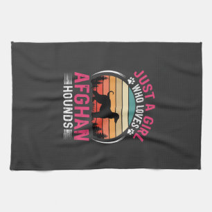 Afghan Hounds Retro Sunset Dog Lover Tea Towel