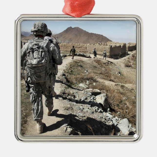 Afghan National Army and US soldiers Metal Tree Decoration (Front)