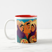 Afghan Women Playing Darya Poster Two-Tone Coffee 